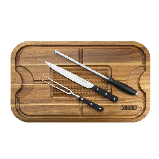 Viking Acacia Carving Board with 3-piece Carving Set