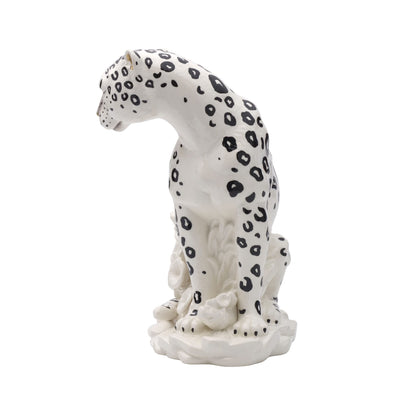 Fitz and Floyd Fitz & Floyd Villa Palm Leopard Ceramic Figurine, 11.75 inch, White