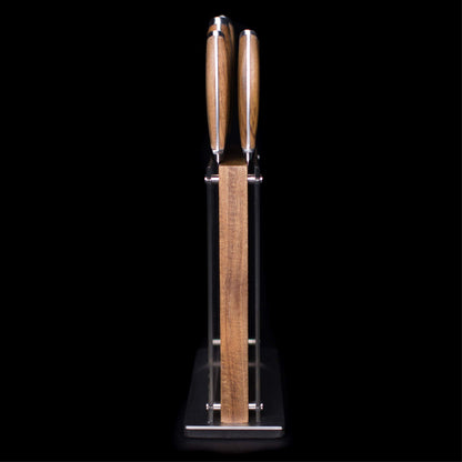 Schmidt Brothers - Acacia Downtown Magnetic Knife Block, Acacia Hardwood and Acrylic Shield, Universal Cutlery Storage For 16-18 Knives