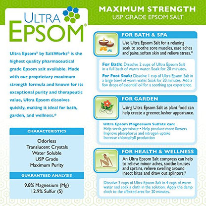 SaltWorks Ultra Epsom Premium Epsom Salt, Extra Fine Grain