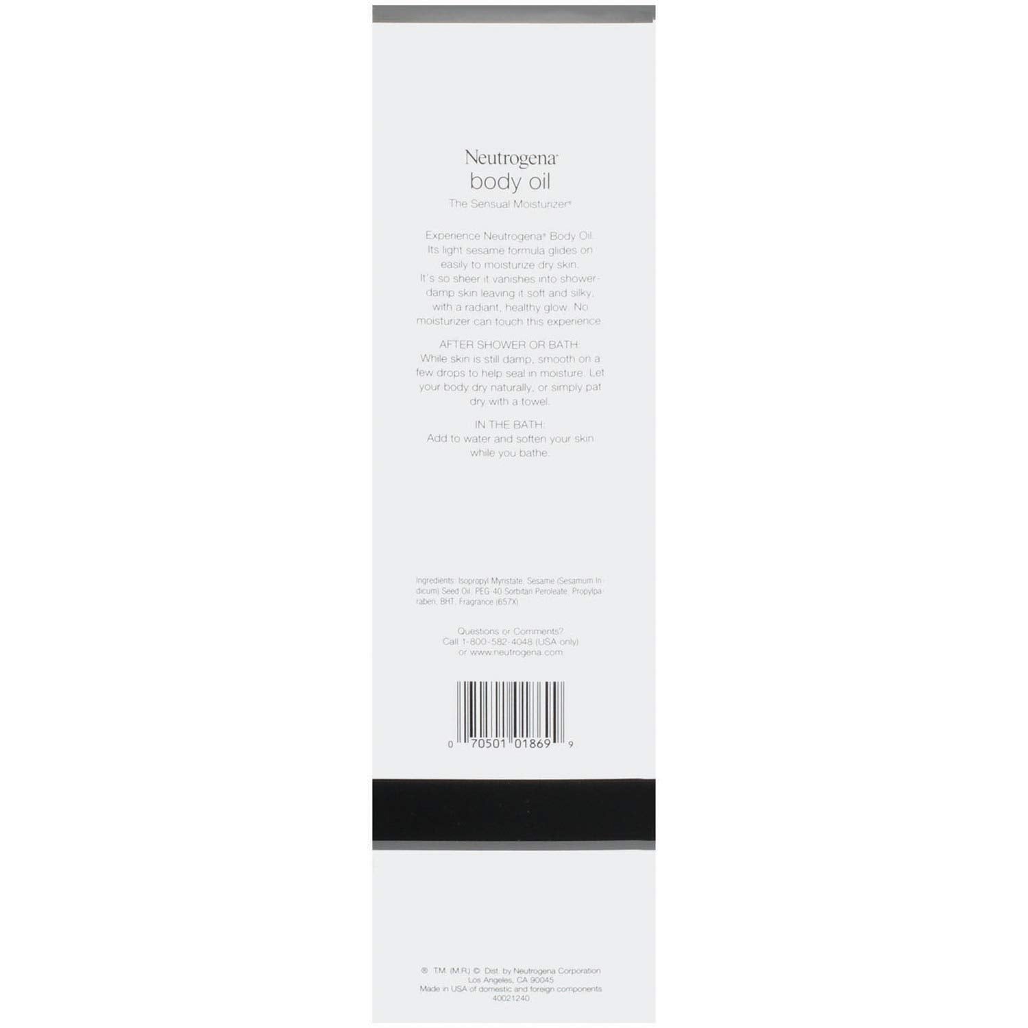 Neutrogena Lightweight Body Oil for Dry Skin, Sheer Moisturizer in Light Sesame Formula, 32 fl. oz