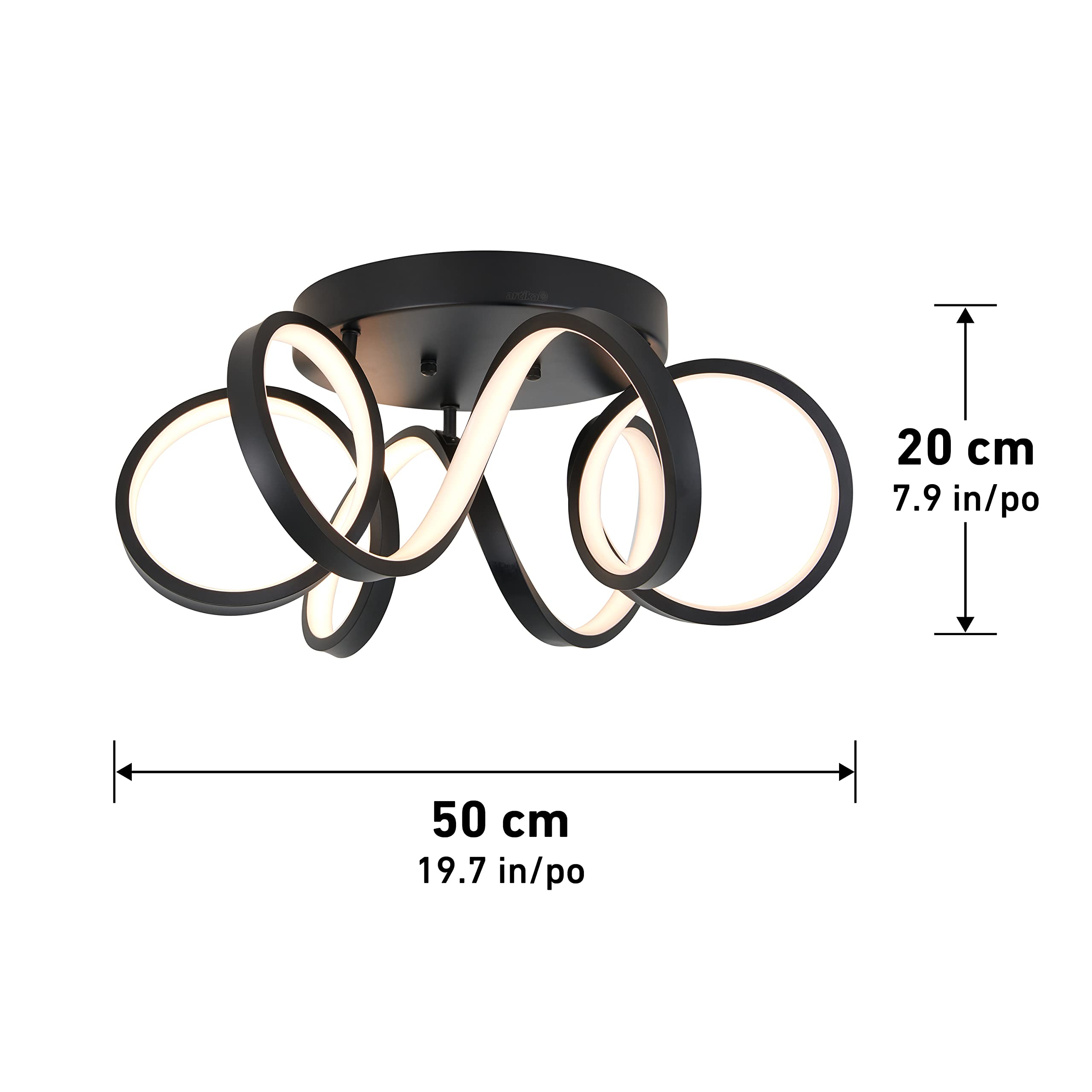 artika Swirl Ribbon 28W LED Modern Flush Mount Ceiling Light Fixture, Matte Black Finish Ideal for Bedroom, Hallway, Kitchen - 1400 Lumens, 3000 Kelvin, No Bulb Required