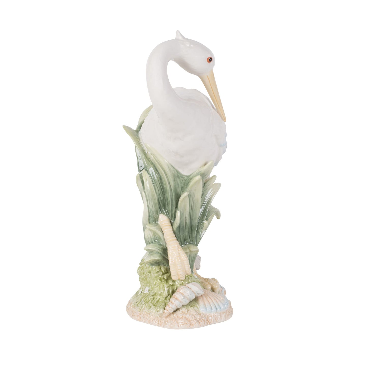 Fitz and Floyd Fitz & Floyd Newport Home Coastal Ceramic Egret Facing Backward Figurine, 14.25 inches White