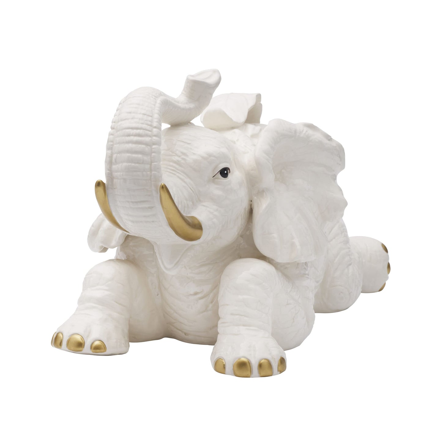 Fitz and Floyd Villa Palm Elephant Ceramic Cookie Jar Figurine, 13 Inch, White