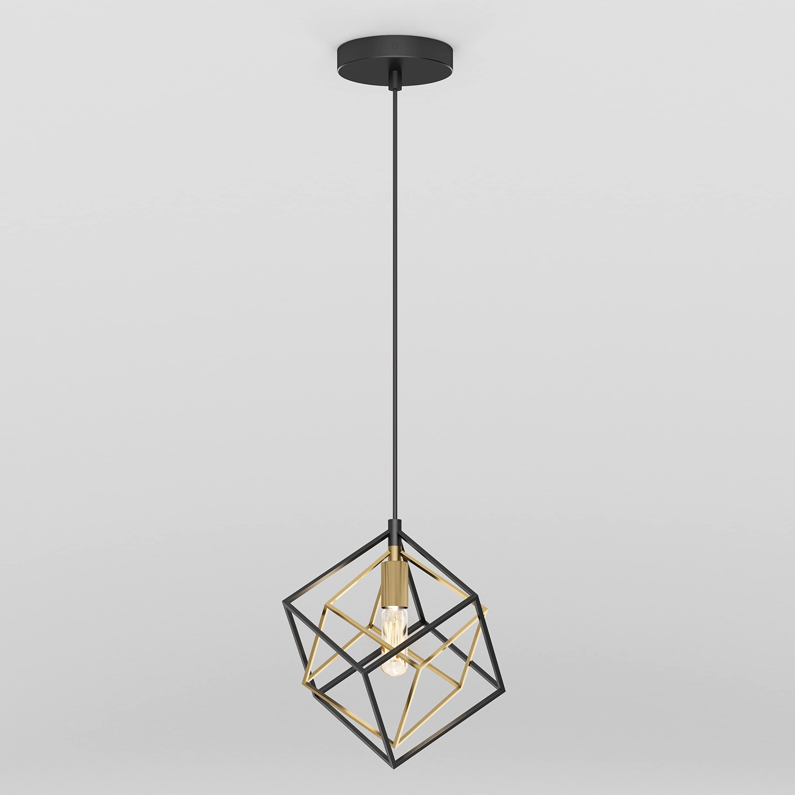artika Imperium 25W 1-Light Modern Mid-Century Pendant Light Fixture, Black and Gold Finish - Geometric Kitchen Island Light, Made of Steel, Bulb Not Included