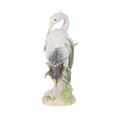 Fitz and Floyd Fitz & Floyd Newport Home Coastal Ceramic Egret Facing Backward Figurine, 14.25 inches White