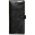 Jack Georges Voyager Travel Wallet in black buffalo leather with secure closure, ideal for organized travel.