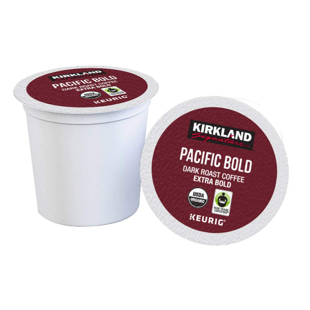 Kirkland Signature Pacific Bold K-Cup dark roast coffee pod with USDA Organic certification