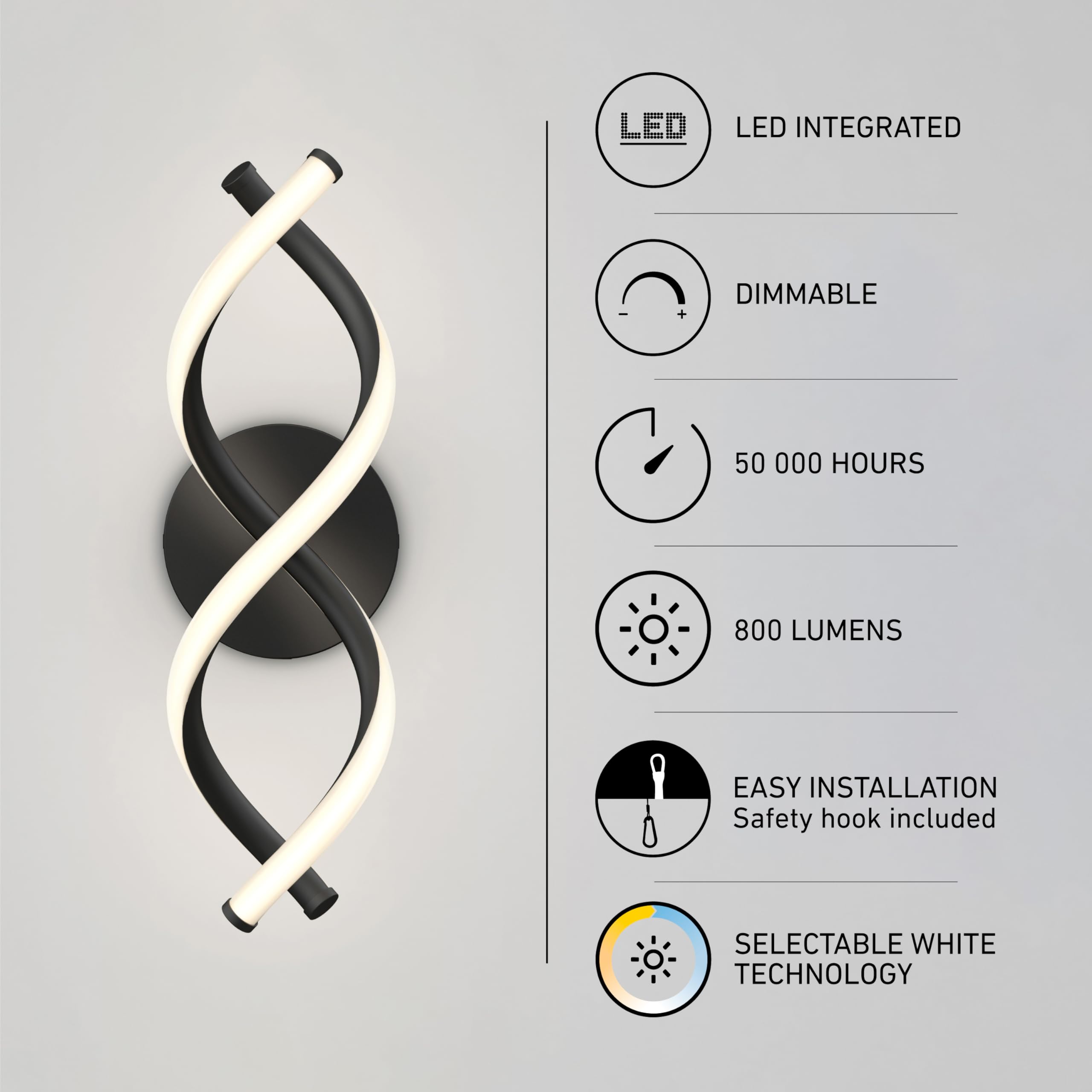 artika DNA 12W LED Modern Wall Sconce Light, Matte Black Finish, Ideal for Bathroom, Living Room, Bedroom, Hallway - 800 Lumens, 3500 Kelvin, Made of Aluminum, No Bulb Required