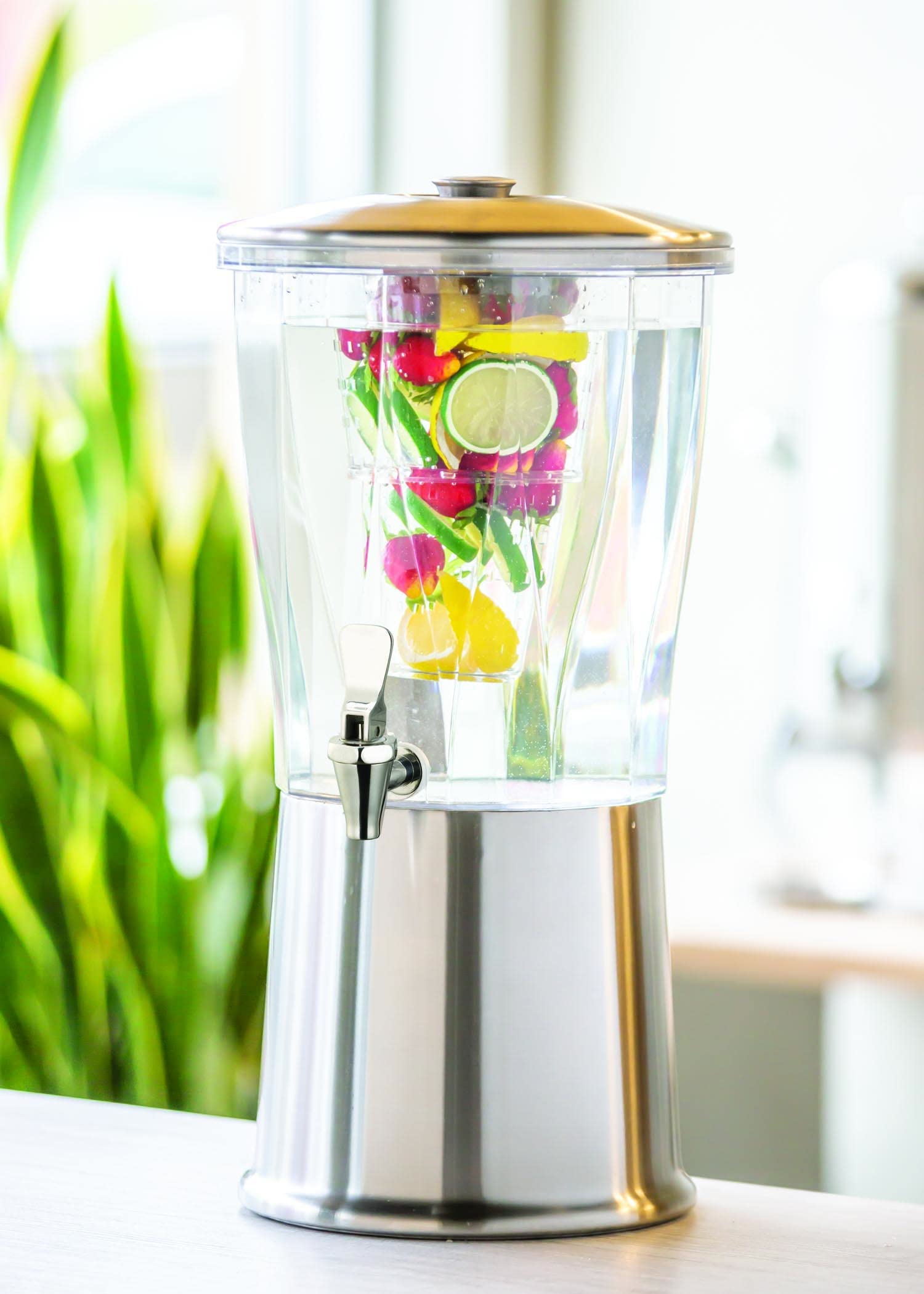 Service Ideas CBDRT3BSSS Beverage Dispenser, Round, 3 Gallon, Stainless Steel w/Infuser Tube and Stainless steel spigot, Brushed finish