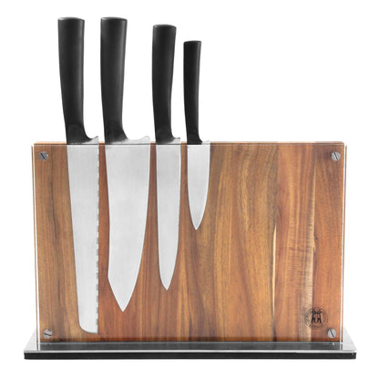 Schmidt Brothers - Acacia Downtown Magnetic Knife Block, Acacia Hardwood and Acrylic Shield, Universal Cutlery Storage For 16-18 Knives