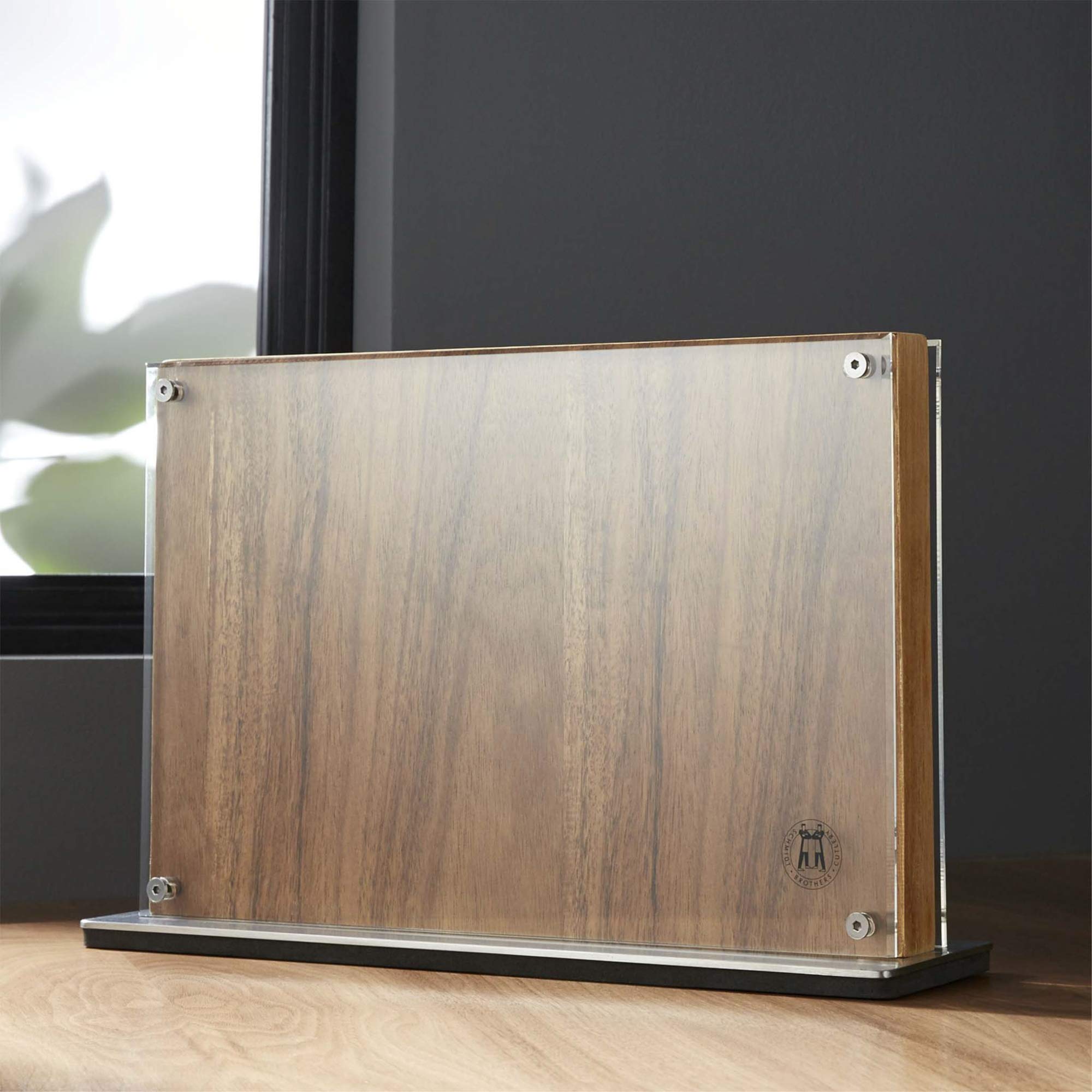 Schmidt Brothers - Acacia Downtown Magnetic Knife Block, Acacia Hardwood and Acrylic Shield, Universal Cutlery Storage For 16-18 Knives