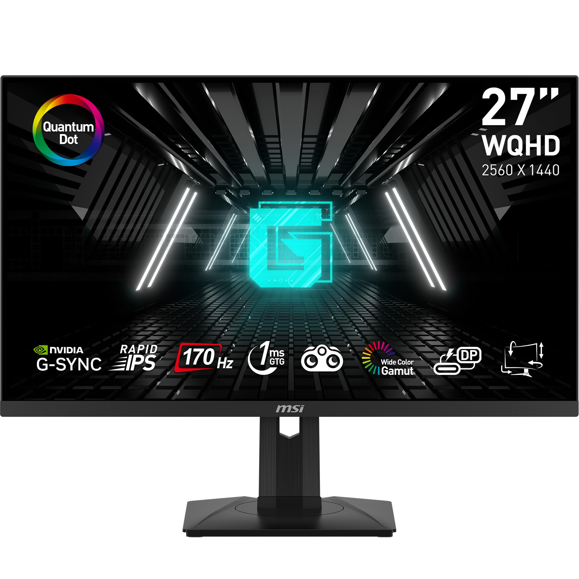 msi G274QPF-QD, 27" Gaming Monitor, 2560 x 1440(QHD), IPS, 170Hz, FreeSync Premium, HDR400, HDMI, Displayport, USB C, Tilt