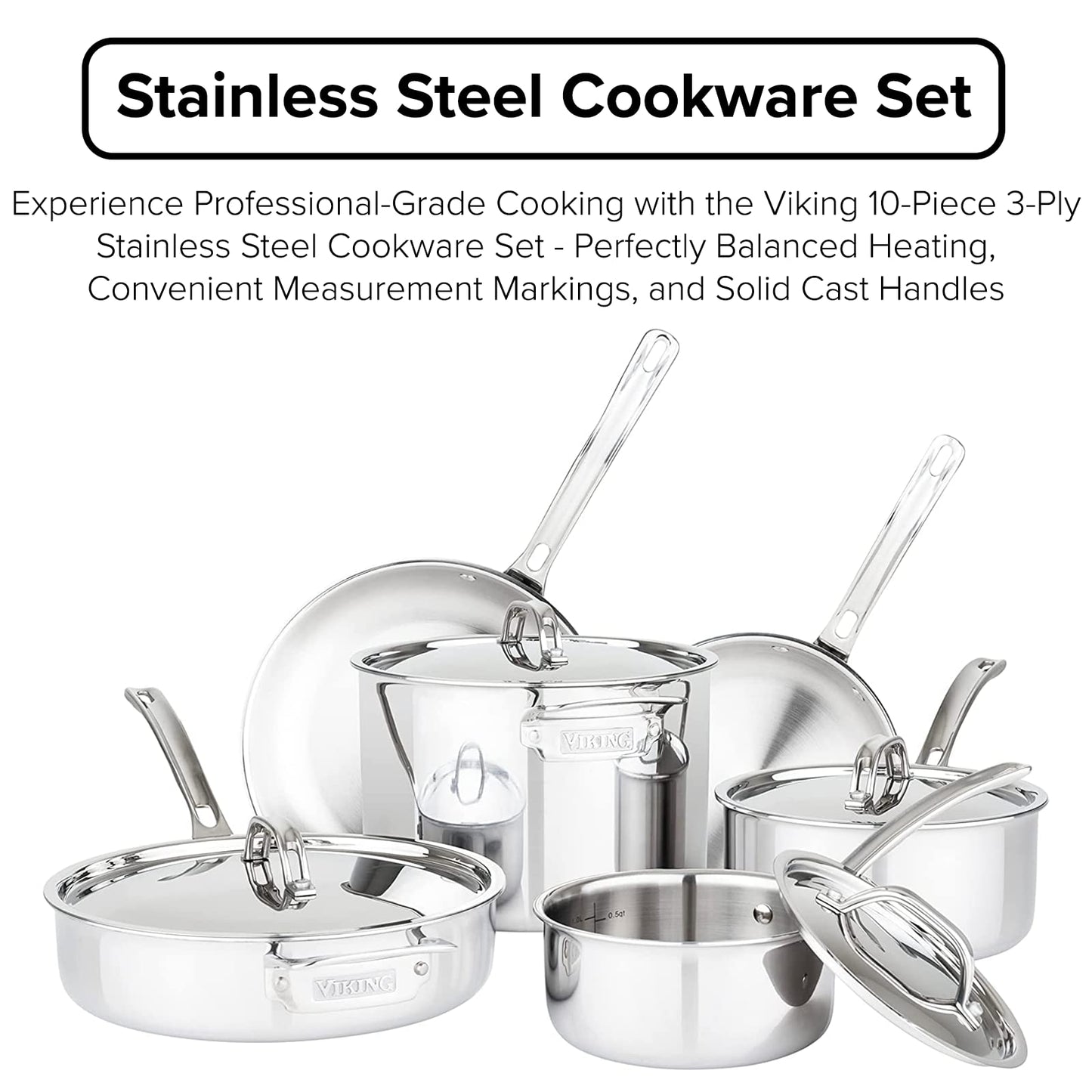 Stainless Steel Cookware Set with Metal Lids