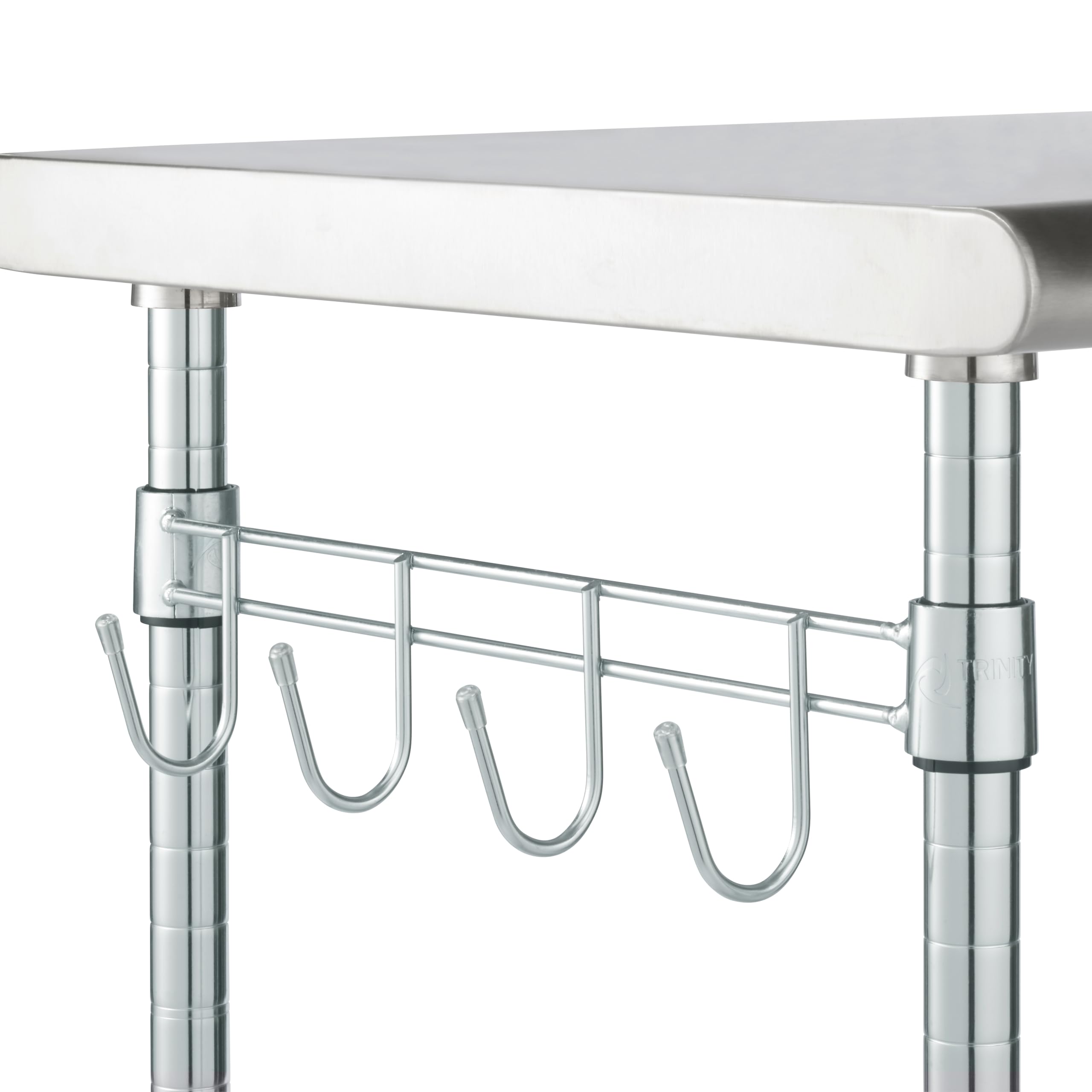 TRINITY EcoStorage Rolling Metal Wire Kitchen Cart with Removable Stainless Steel Top, Basket, Shelf, Sidebar & Hooks, for Storage and Food Prep, NSF Certified, 38.6” W x 20” D x 36” H, Chrome Finish