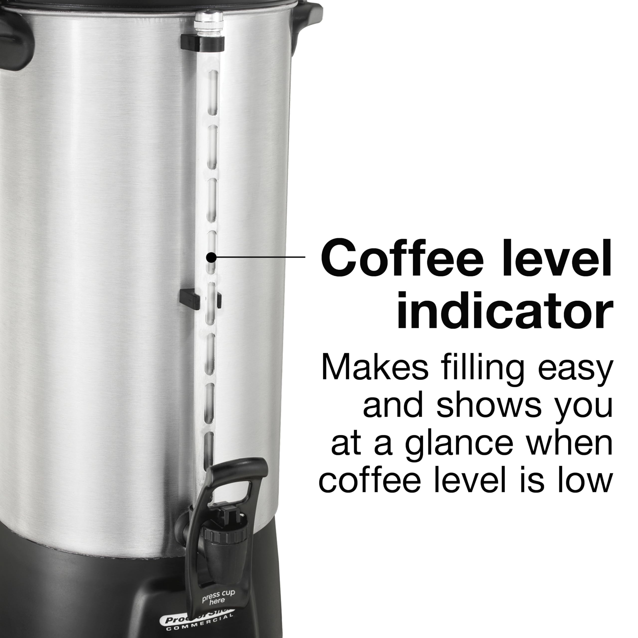 Proctor Silex Commercial 45100R Brushed Aluminum Coffee Urn, 100 Cup Capacity, Fast Brewing, One-Hand Dispensing, Dual Heaters, Commercially Rated, NSF Listed