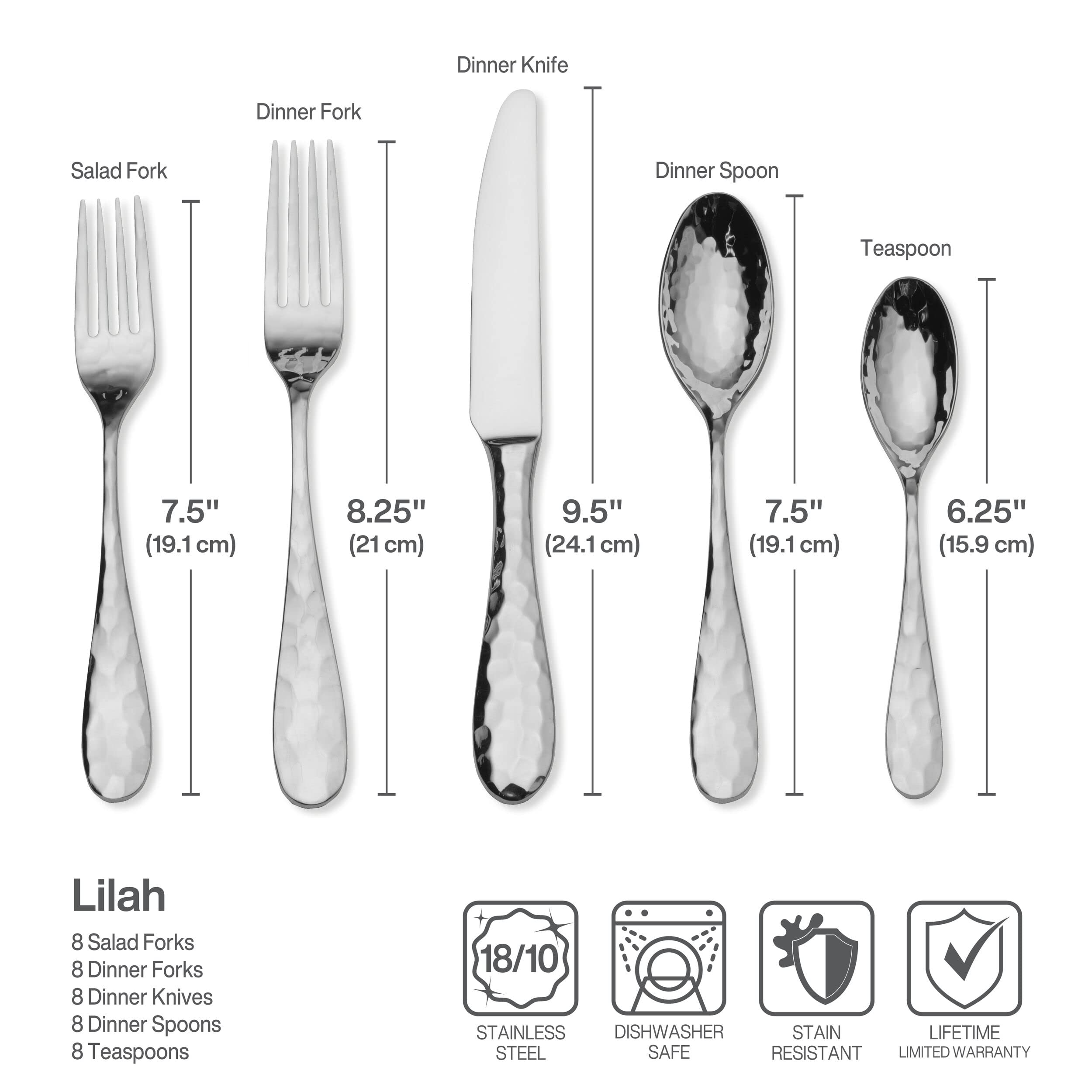 Mikasa, Lilah Flatware Service for 8, 45 Piece Set, 18/10 Stainless Steel, Silverware Set with Serving Utensils