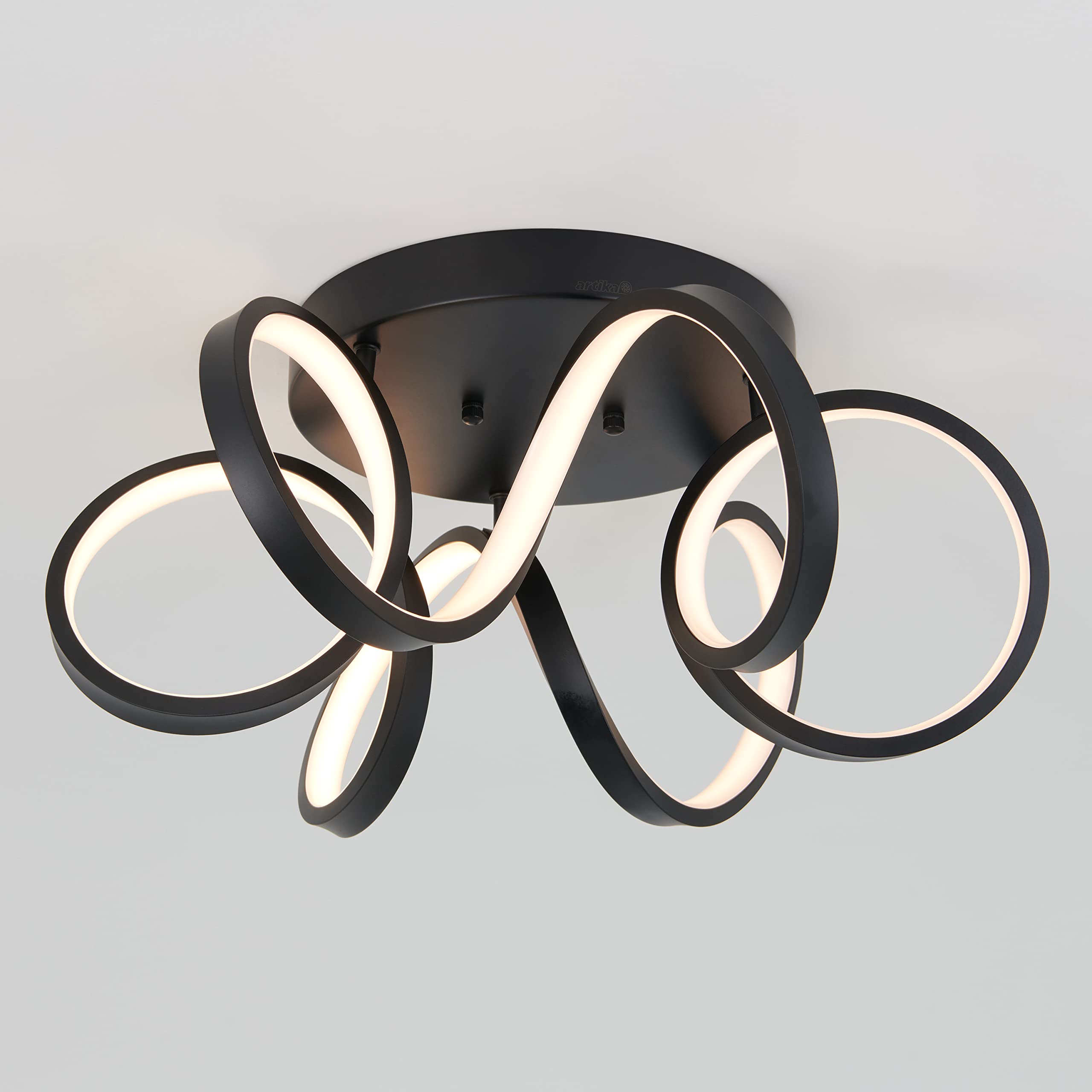 artika Swirl Ribbon 28W LED Modern Flush Mount Ceiling Light Fixture, Matte Black Finish Ideal for Bedroom, Hallway, Kitchen - 1400 Lumens, 3000 Kelvin, No Bulb Required