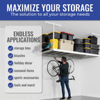 SafeRacks 4 ft x 8 ft Overhead Storage Rack Adjustable 24 in - 45in Height (White) With Accessory Pack With 5-Piece Hook Accessory Pack 2 pack