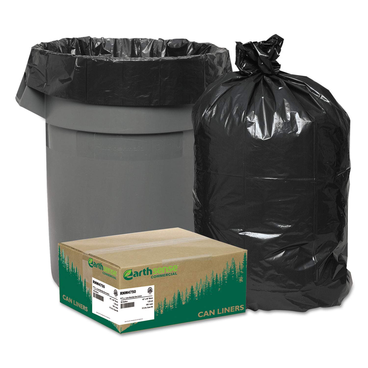 Earthsense RNW4620 Recycled Can Liners, 40-45gal, 2mil, 40 x 46, Black, 100/Carton