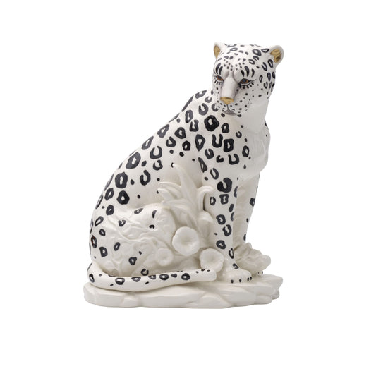 Fitz and Floyd Fitz & Floyd Villa Palm Leopard Ceramic Figurine, 11.75 inch, White