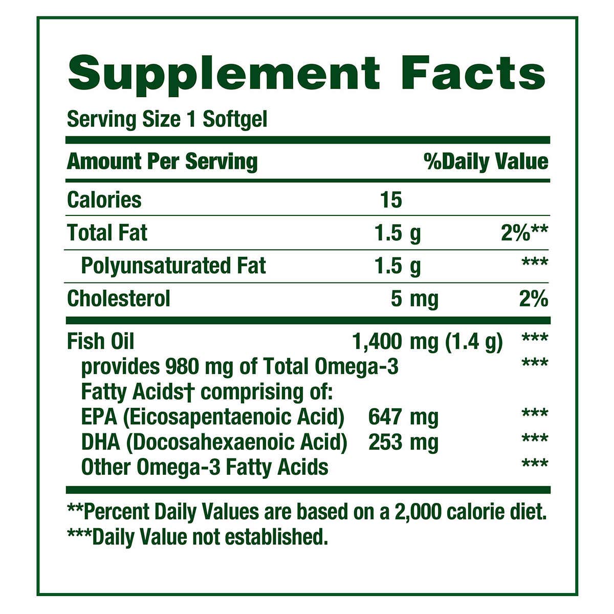 Nature's Bounty softgels fish oil 1400mg omega 3 heart health bottle odorless