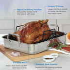 Viking 3-Ply Stainless Steel Roasting Pan with Non Stick Rack, 16 x 13 Inch Kitchen Cookware, Great for Turkey, Dishwasher and Oven Safe, Induction Ready, Silver