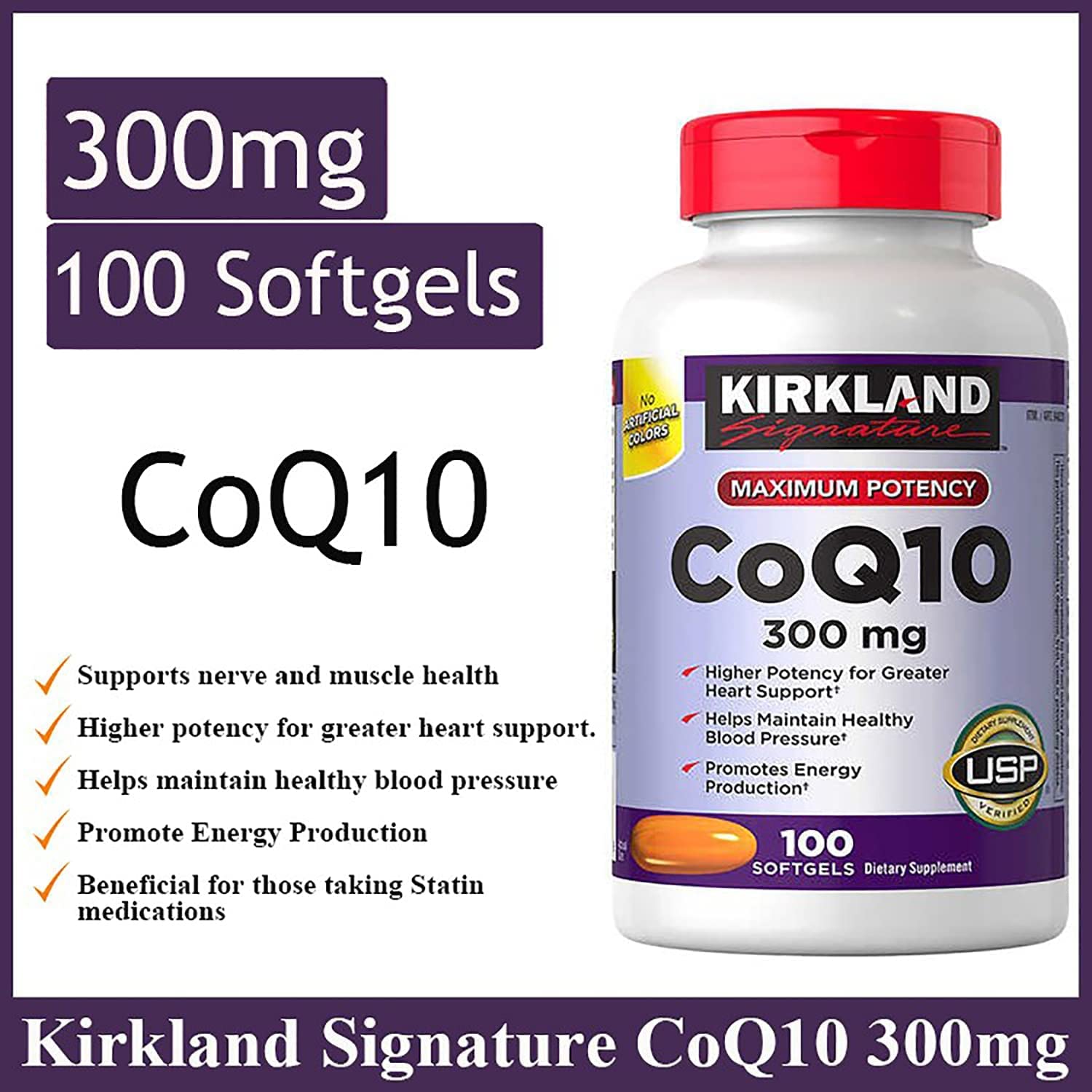 Kirkland Signature CoQ10 300 mg., 100 Softgels (3 Pack)