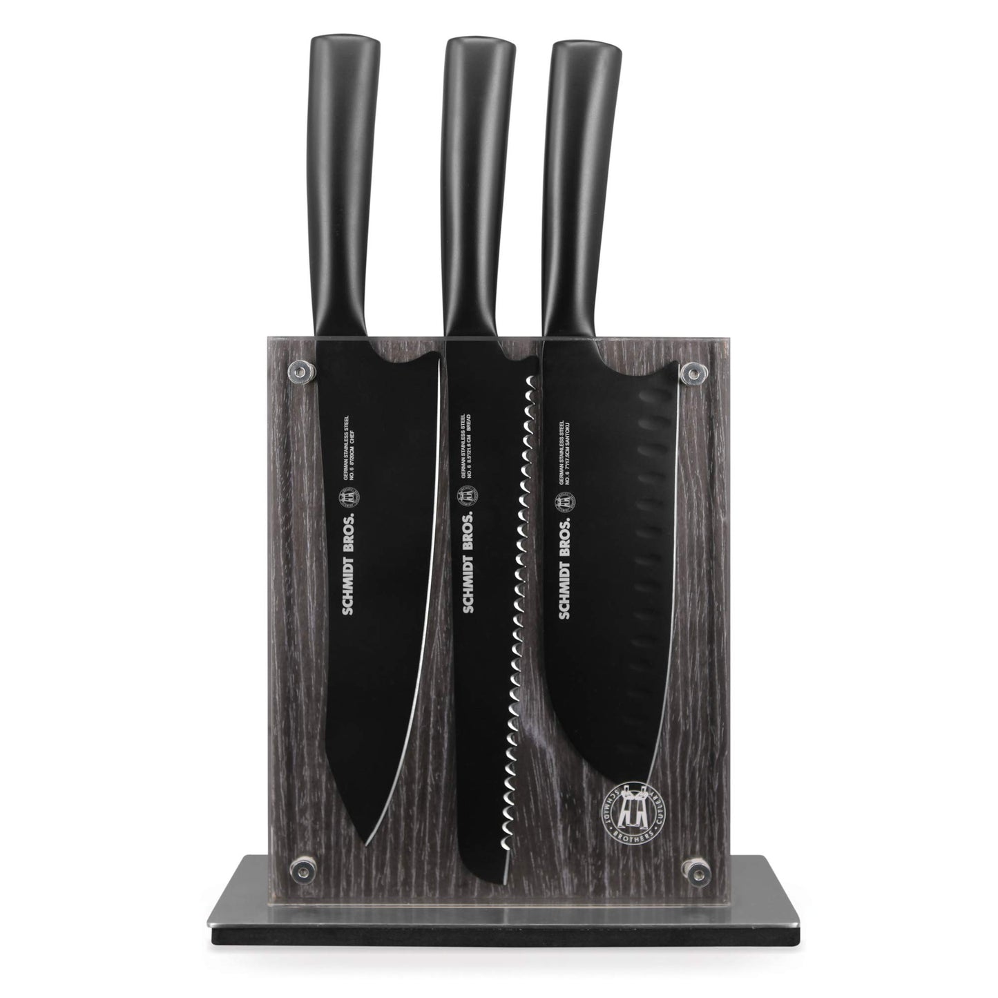 Schmidt Brothers - Jet Black Series 7-Piece Kitchen Knife Set, High-Carbon German Stainless Steel Cutlery, Pure Matte Black Titanium Finish With Clear Acrylic Magnetic Knife Block