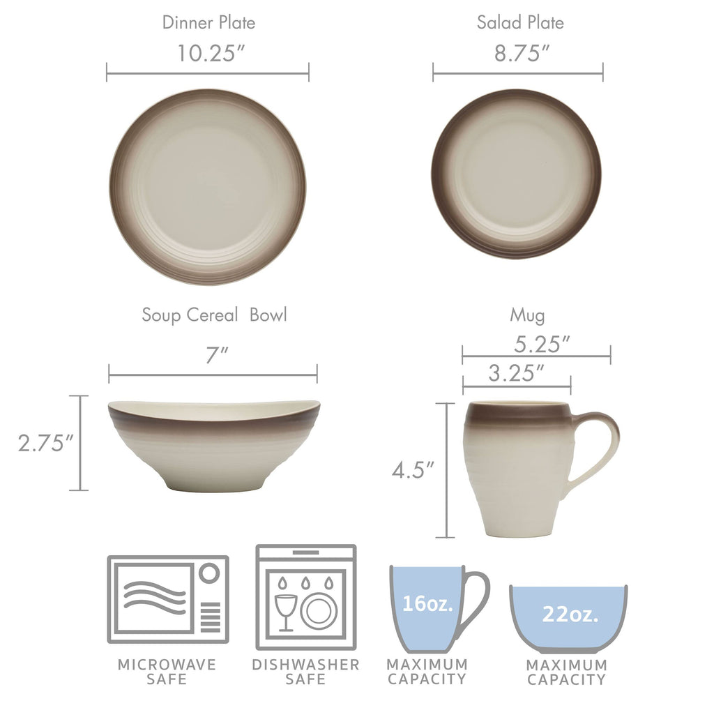 Mikasa Swirl 16-Piece Dinnerware Set, Service For 4, Ombre Mocha