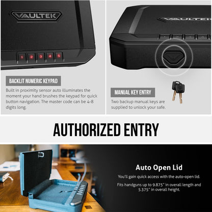 VAULTEK Essential Series Quick Access Handgun Safe with Auto Open Lid Pistol Safe Rechargeable Lithium-ion Battery (Not Compatible with Nano Key)