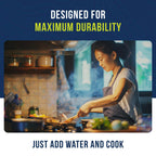 Augason Farms 30 Day Emergency Food Supply preparation in kitchen with focus on maximum durability.