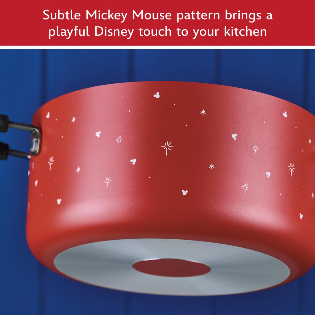 Farberware Disney Bon Voyage Ceramic Nonstick Pots and Pans Set with Baking Sheet/Cookie Pan and Disney Home Kitchen Tools, 8 Piece Non Stick Cookware Set - Red