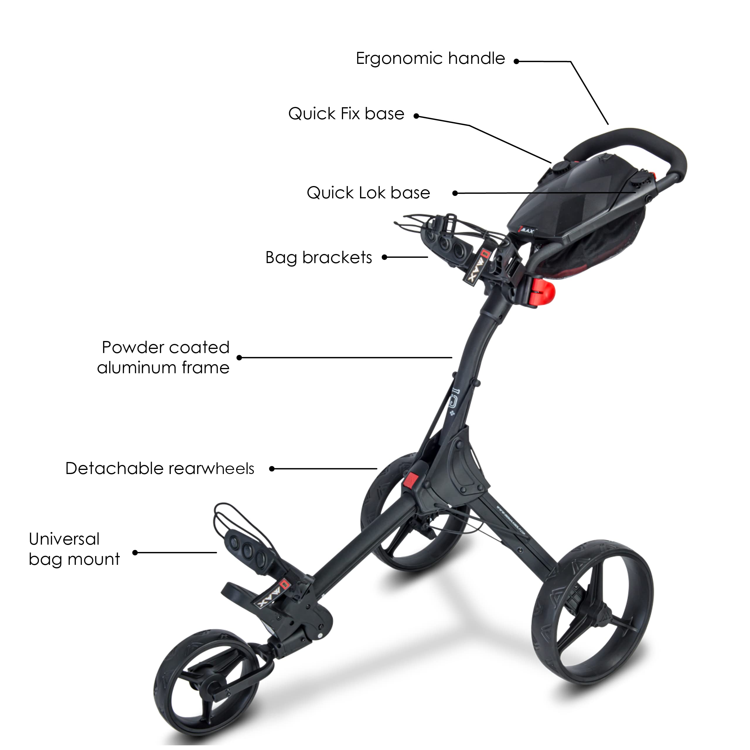 Big Max IQ+ 3-Wheel Golf Push Cart | Ultra-Lightweight | Quick-Folding | Pull Cart | Scorecard Holder | Adjustable Bag Bracket