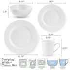 Everyday White by Fitz and Floyd Classic Rim 16 Piece Dinnerware Set, Service for 4