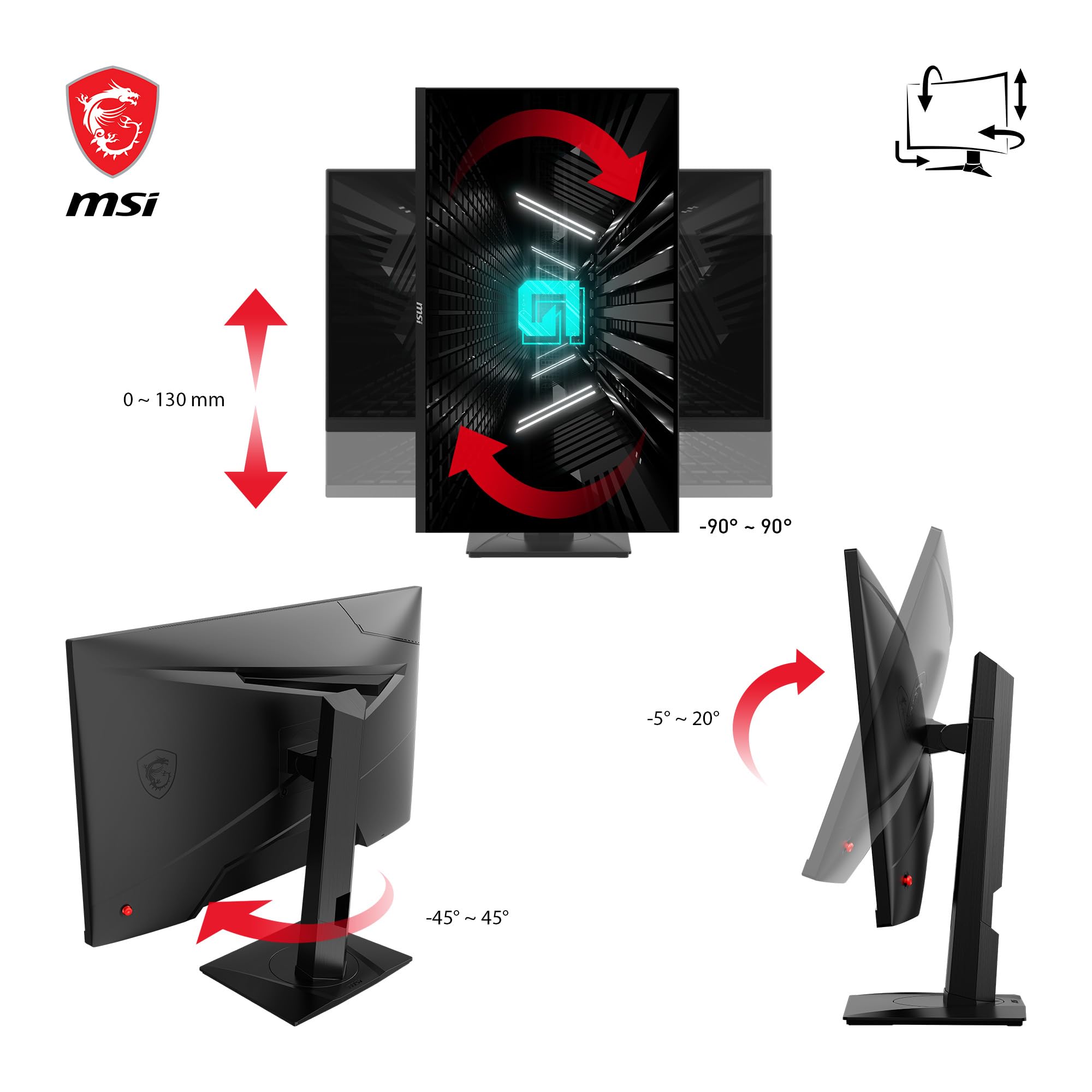 msi G274QPF-QD, 27" Gaming Monitor, 2560 x 1440(QHD), IPS, 170Hz, FreeSync Premium, HDR400, HDMI, Displayport, USB C, Tilt