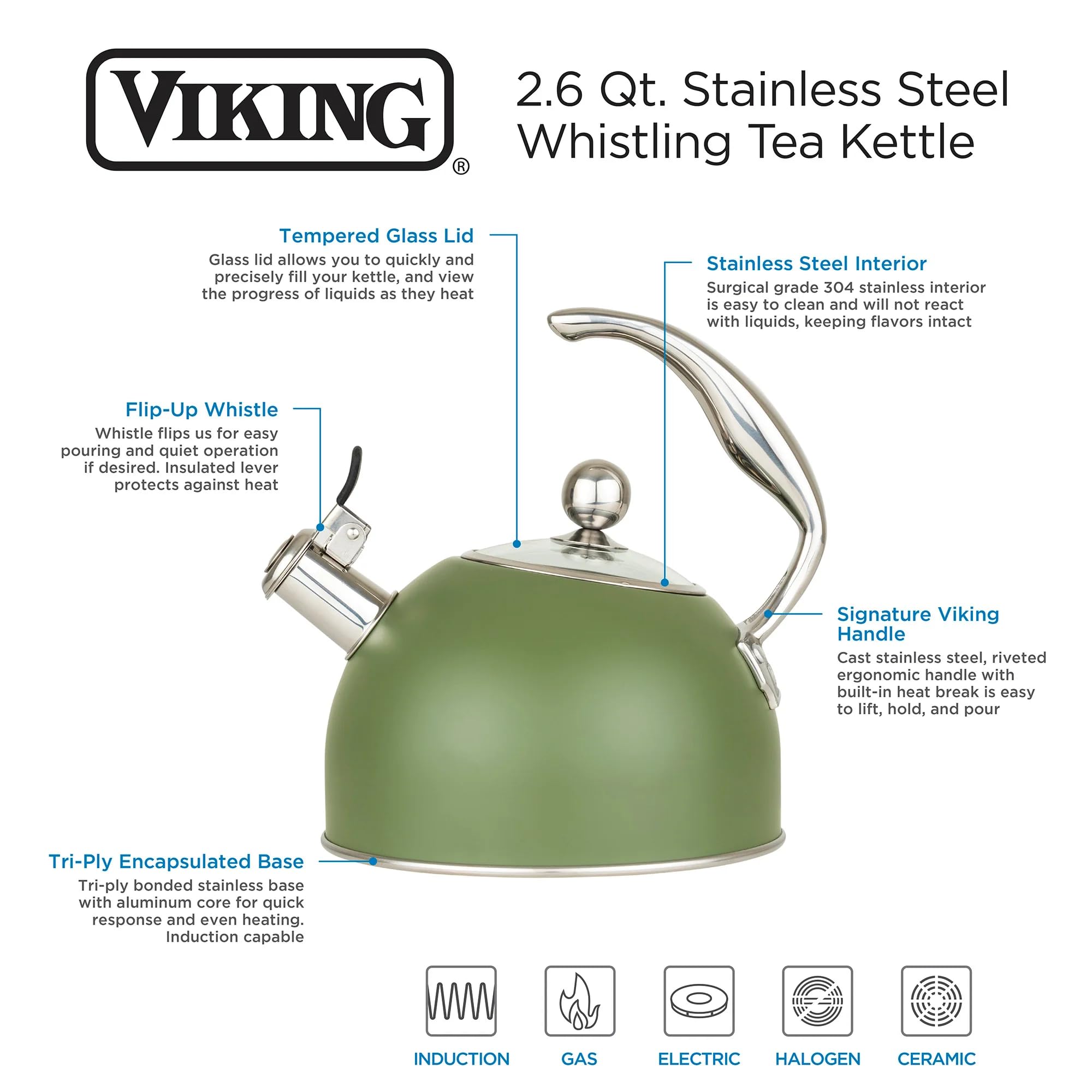 Viking Stainless Steel Whistling Tea Kettle