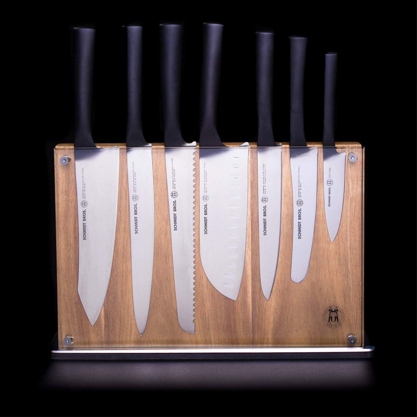 Schmidt Brothers - Acacia Downtown Magnetic Knife Block, Acacia Hardwood and Acrylic Shield, Universal Cutlery Storage For 16-18 Knives