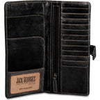 Interior view of the Jack Georges Voyager Travel Wallet showcasing RFID protection and multiple card slots.