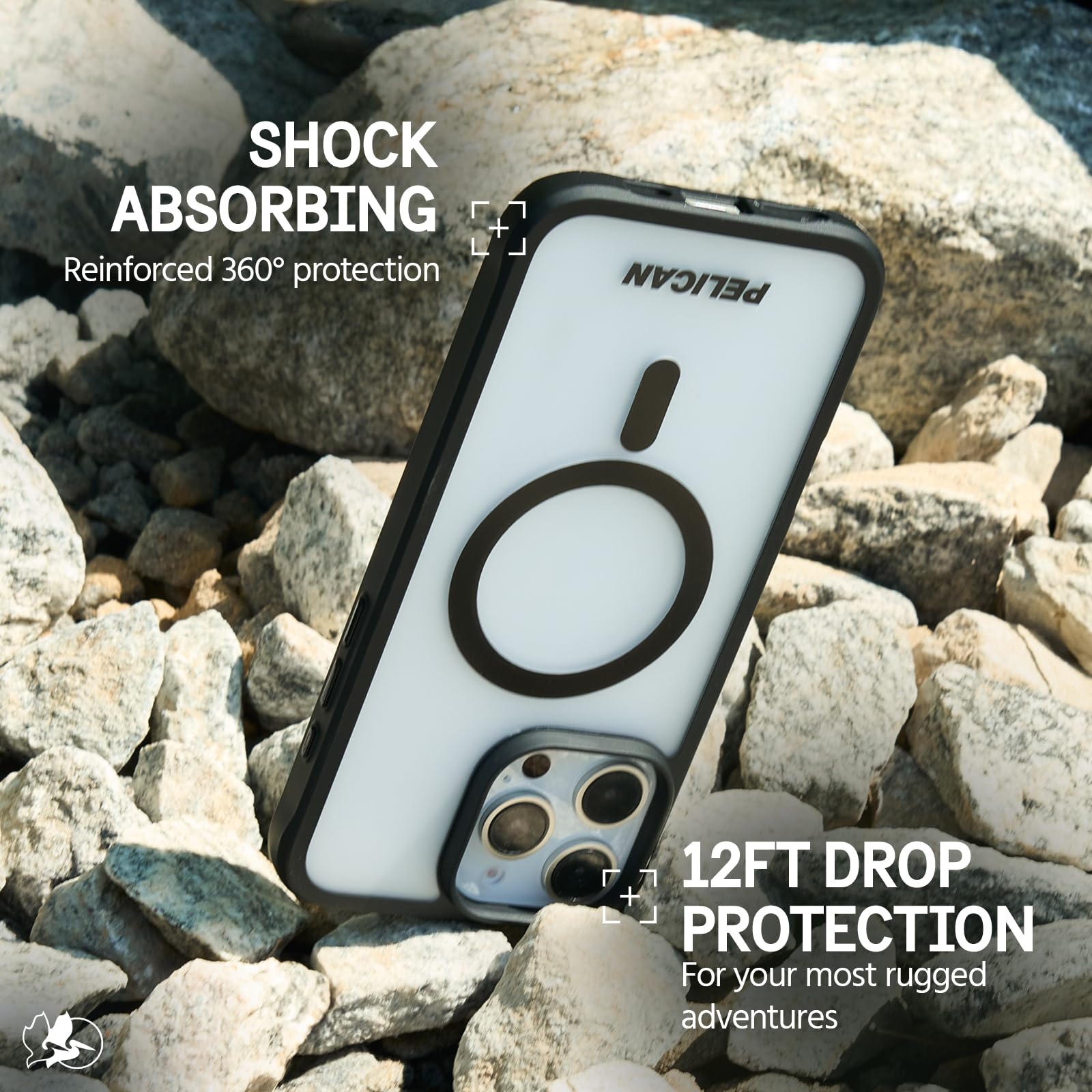 Pelican Ranger iPhone 16 Pro Max Case [Compatible with MagSafe] Rugged Magnetic Phone Case with 12ft Military-Grade Drop Protection - Heavy Duty Phone Cover for iPhone 16 Pro Max - Frosted Clear