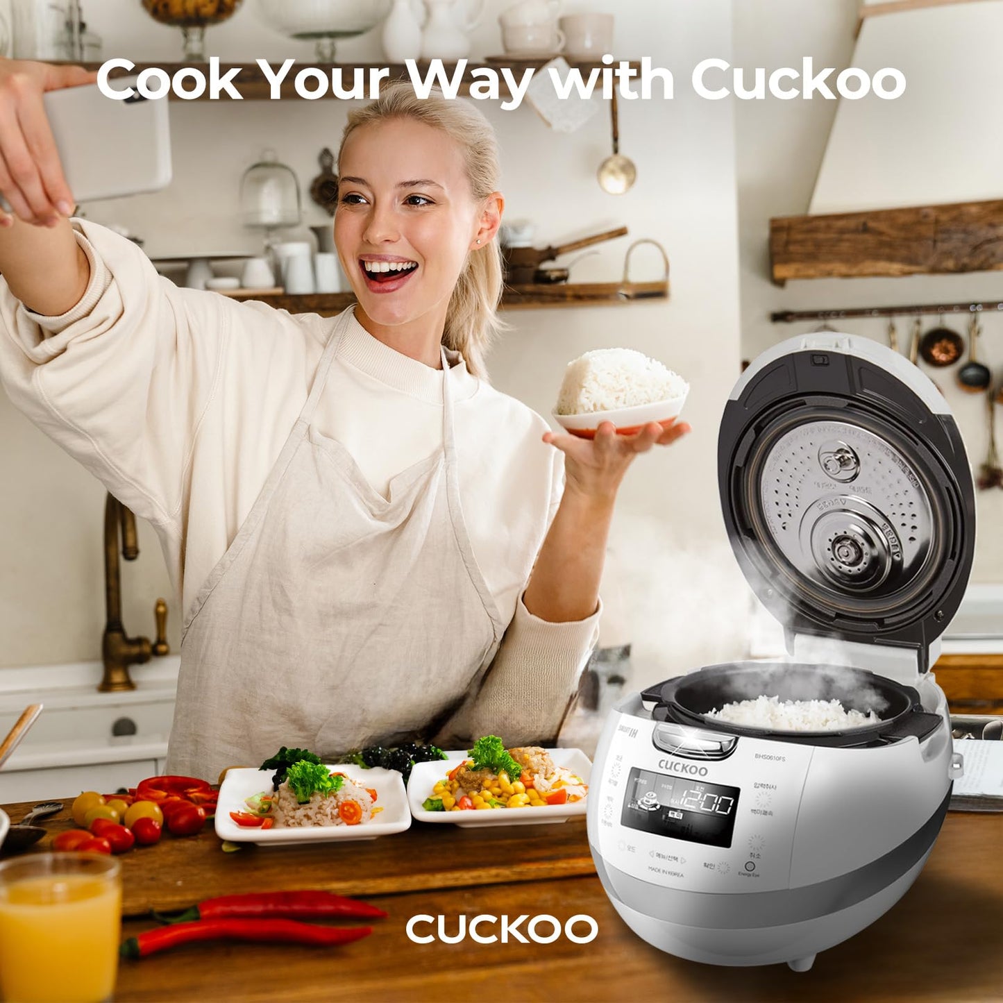 CUCKOO CRP-BHSS0609F | 6-Cup (Uncooked) Induction Heating Pressure Rice Cooker | 16 Menu Options, Stainless Steel Inner Pot, Made in Korea | White