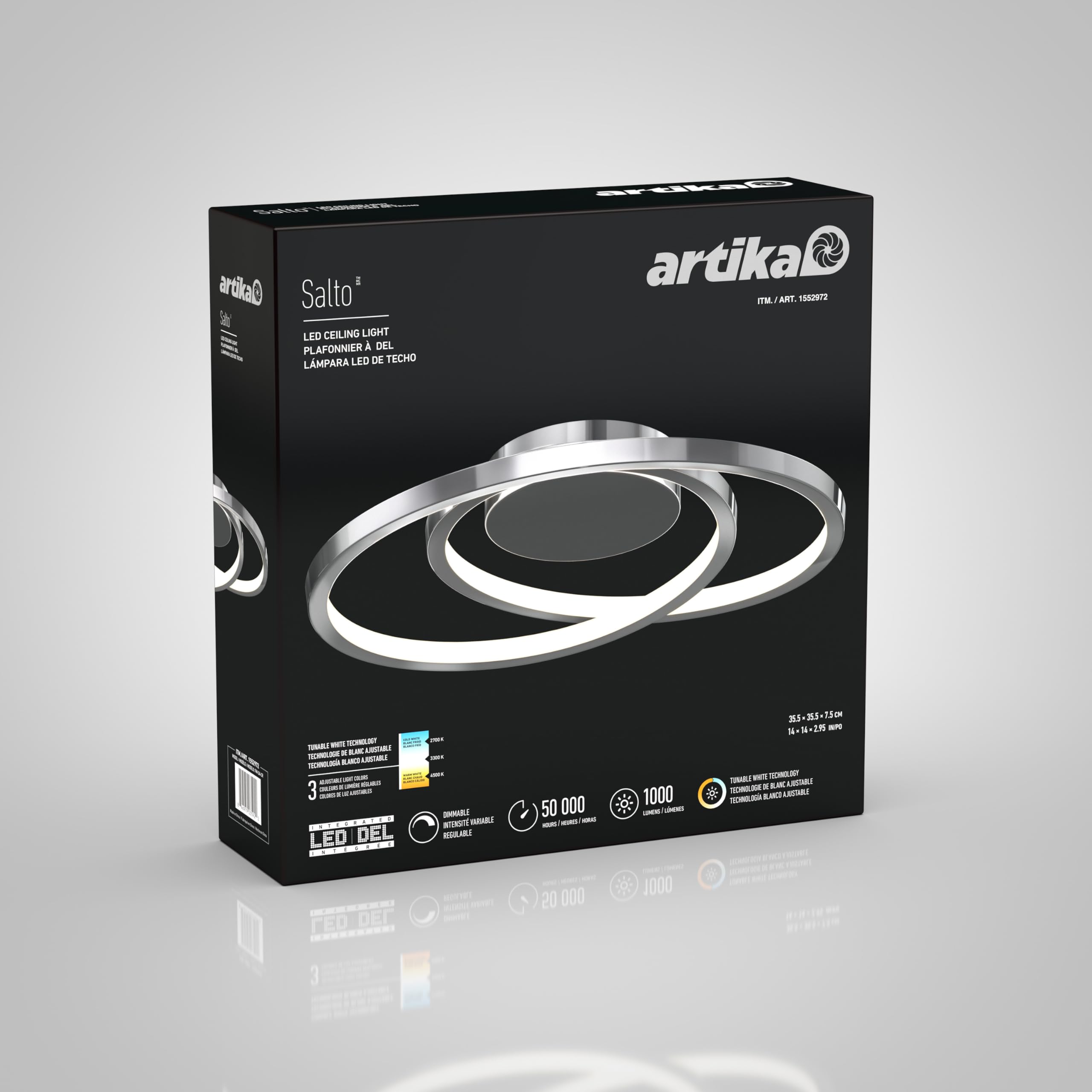 artika Salto 15W LED Modern Swirl Flush Mount Ceiling Light Fixture, Chrome - Ideal for Bedroom, Hallway, Kitchen - 1000 Lumens, 2700 Kelvin, No Bulb Required