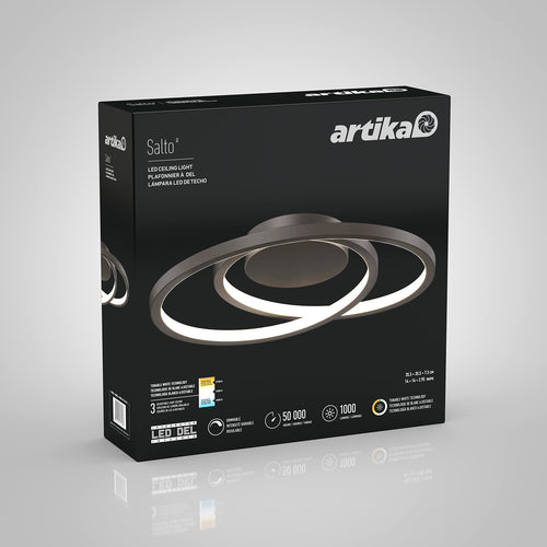 artika Salto 15W LED Modern Swirl Flush Mount Ceiling Light Fixture, Matte Black - Ideal for Bedroom, Hallway, Kitchen - 700 Lumens, 2700-3300-4500 Kelvin, No Bulb Required