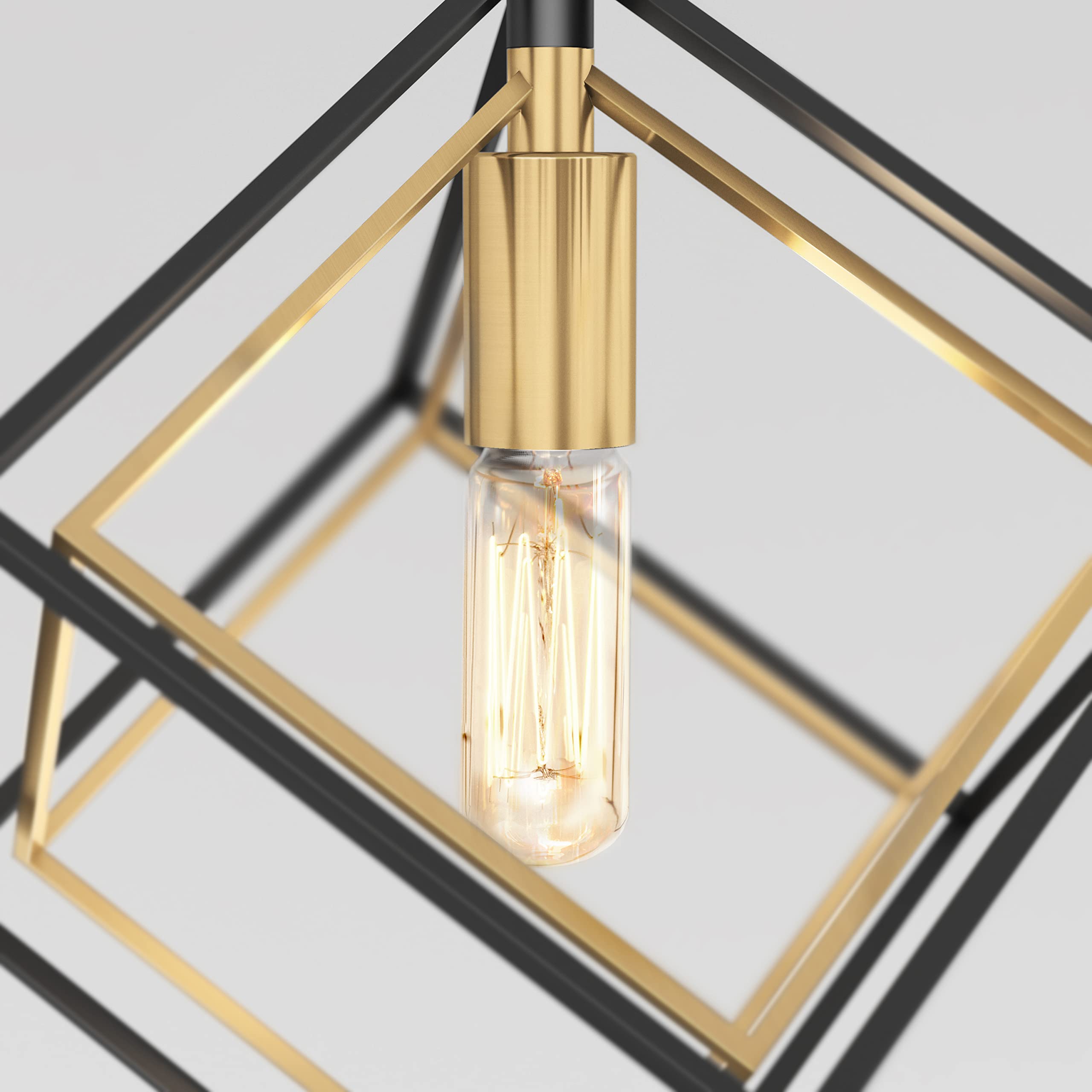 artika Imperium 25W 1-Light Modern Mid-Century Pendant Light Fixture, Black and Gold Finish - Geometric Kitchen Island Light, Made of Steel, Bulb Not Included