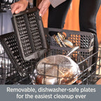 All-Clad Belgian Waffle Maker removable, dishwasher-safe plates for easy cleanup in dishwasher.