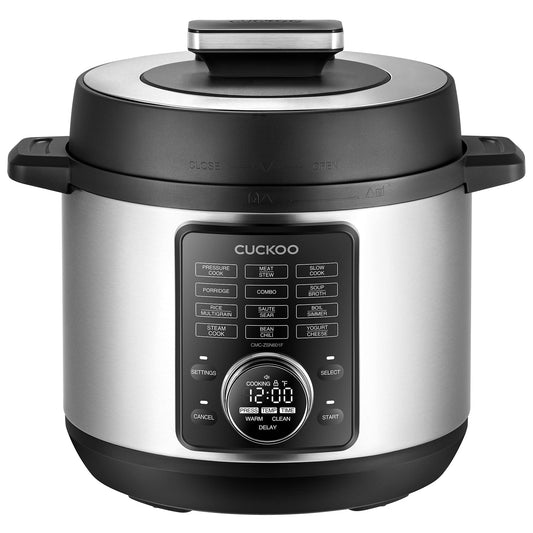 CUCKOO Pressure Cooker 10 Menu Options: Steamer, Slow Cook, Sauté, Porridge, & More, User-Friendly LED Display, Stainless Steel Inner Pot, 24 Cup / 6 Qt. (Uncooked) CMC-ZSN601F Black