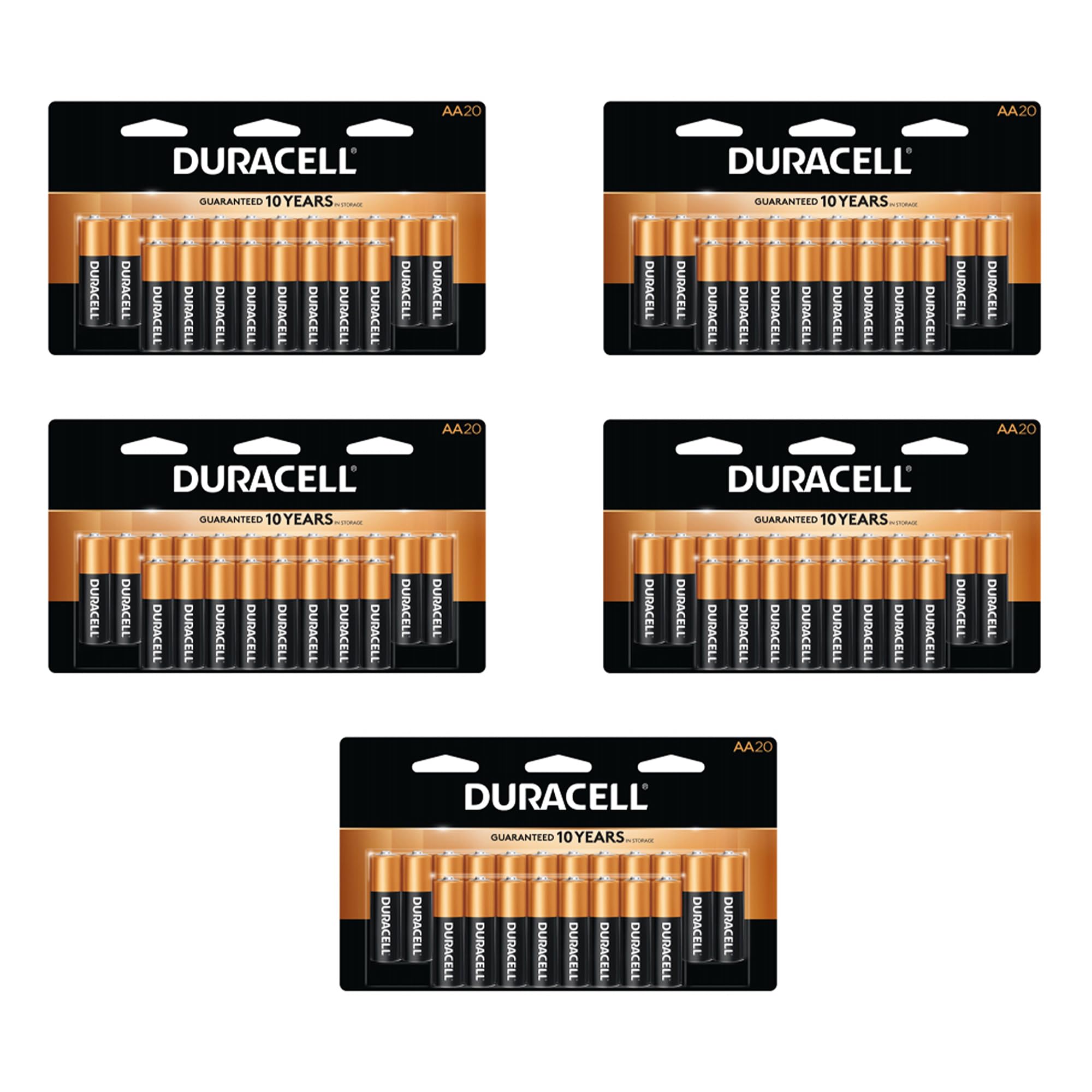 DURACELL Duralock AA 1.5 Volt Alkaline Battery Pack to Charge Items for Exclusive Power in Remotes and Controllers, (5 Packs of 20 Batteries Each)