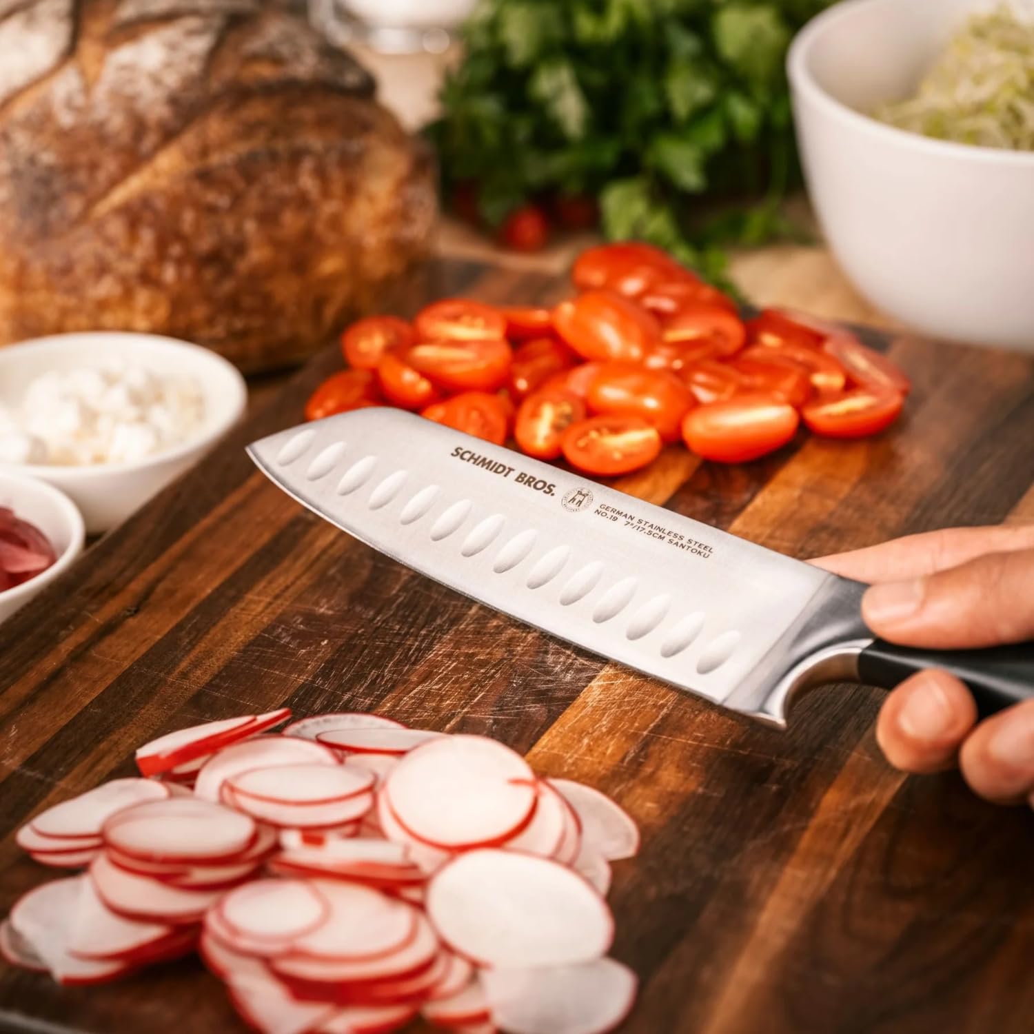 Schmidt Brothers - Heritage 7-Piece Kitcken Knife Set, High-Carbon German Stainless Steel Cutlery, and Clear Acrylic Magnetic Block Set