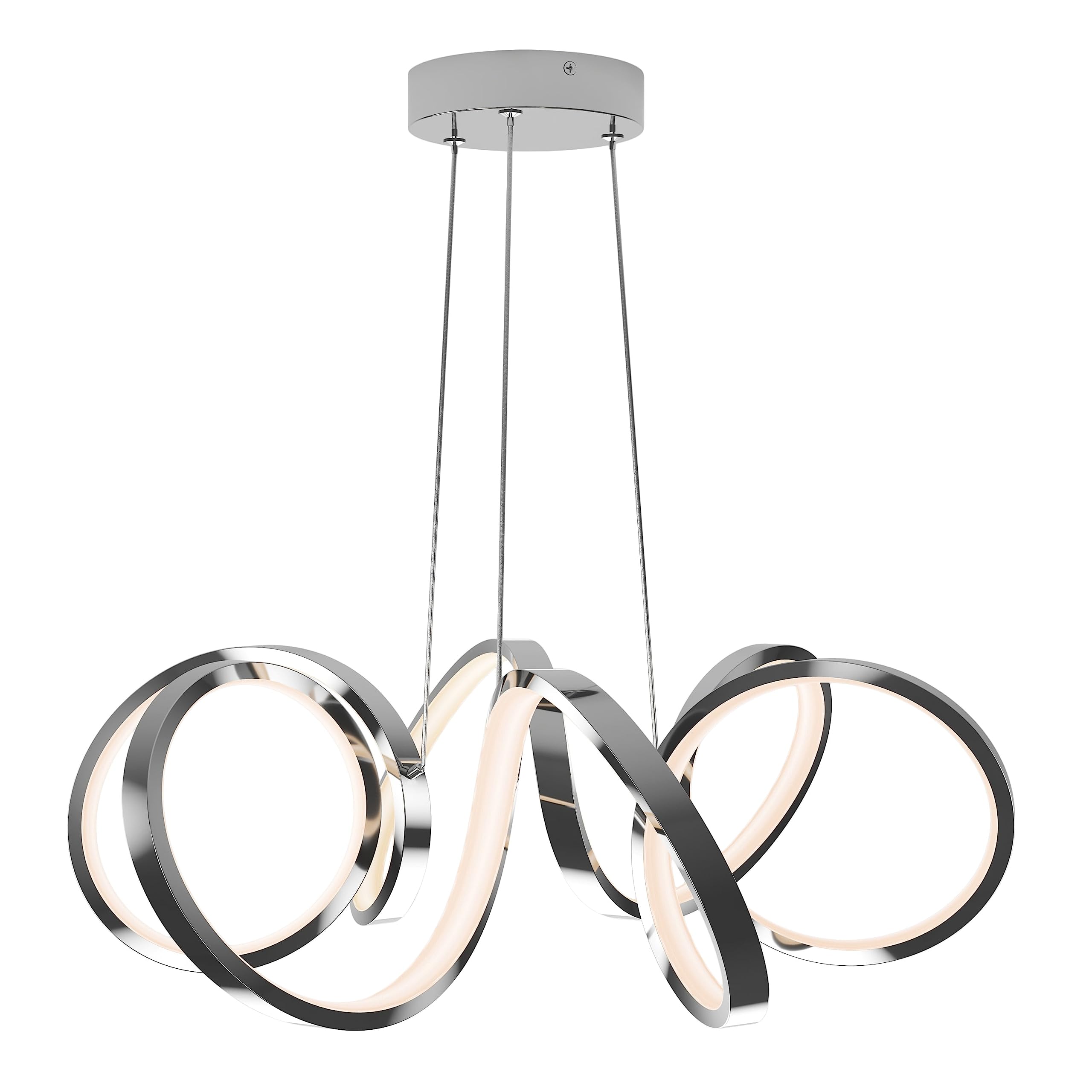 Chandelier, Swirl Ribbon Integrated LED Pendant Light Chrome Finish Dimmable for Kitchen Island Bedroom Cafe Kitchen