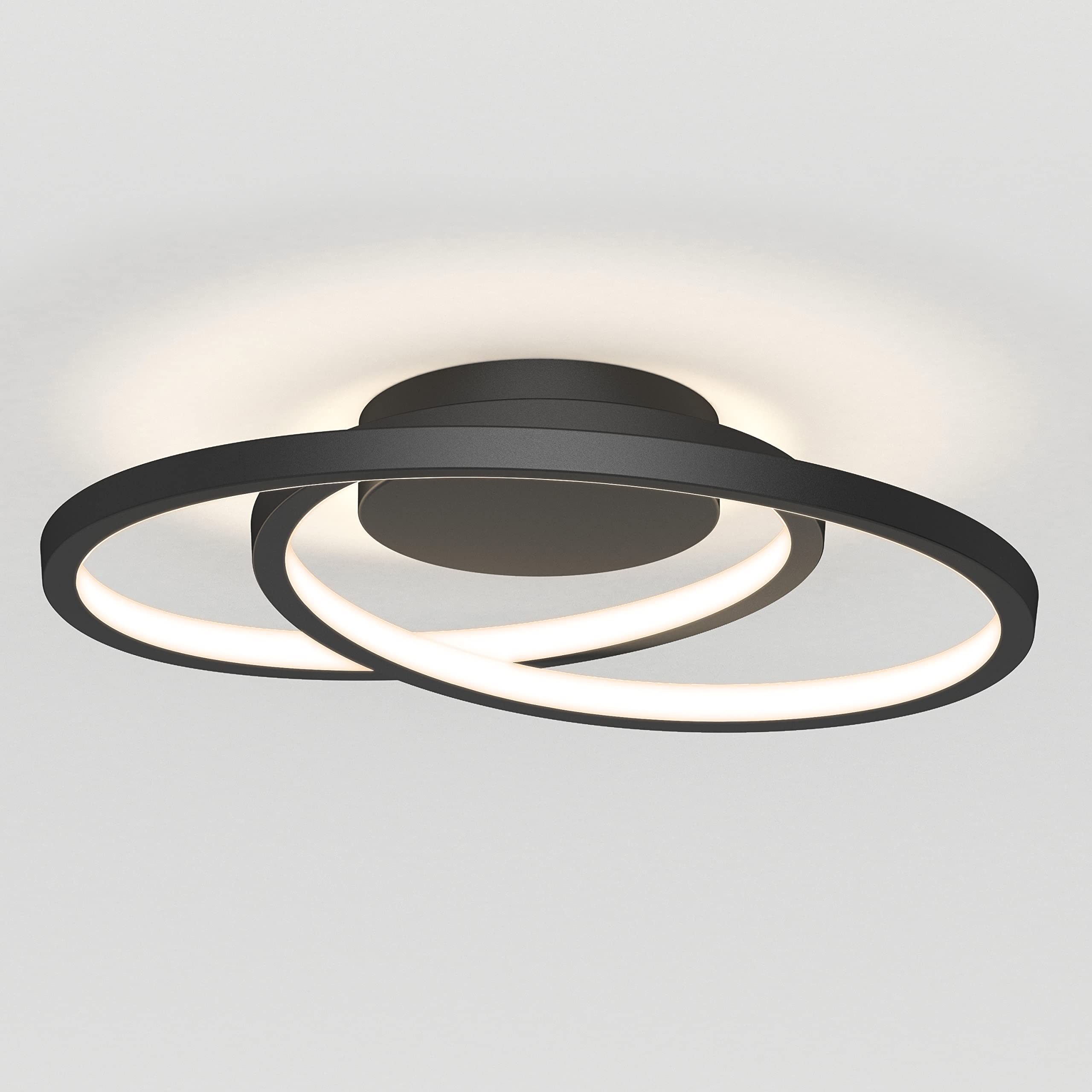 artika Salto 15W LED Modern Swirl Flush Mount Ceiling Light Fixture, Matte Black - Ideal for Bedroom, Hallway, Kitchen - 700 Lumens, 2700-3300-4500 Kelvin, No Bulb Required